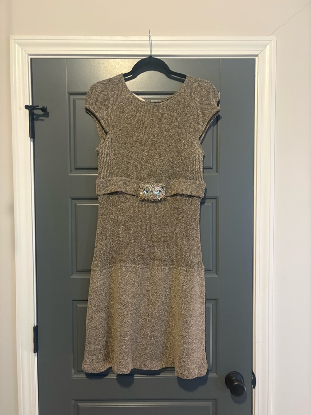 Valentino Silk Wool Tweed Jewel Belt Dress Crystal Buckle Italy 10